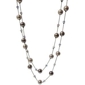 La Sophia Elegant Faux Pearl Crystal Necklace Worn Long or Double Strand Women